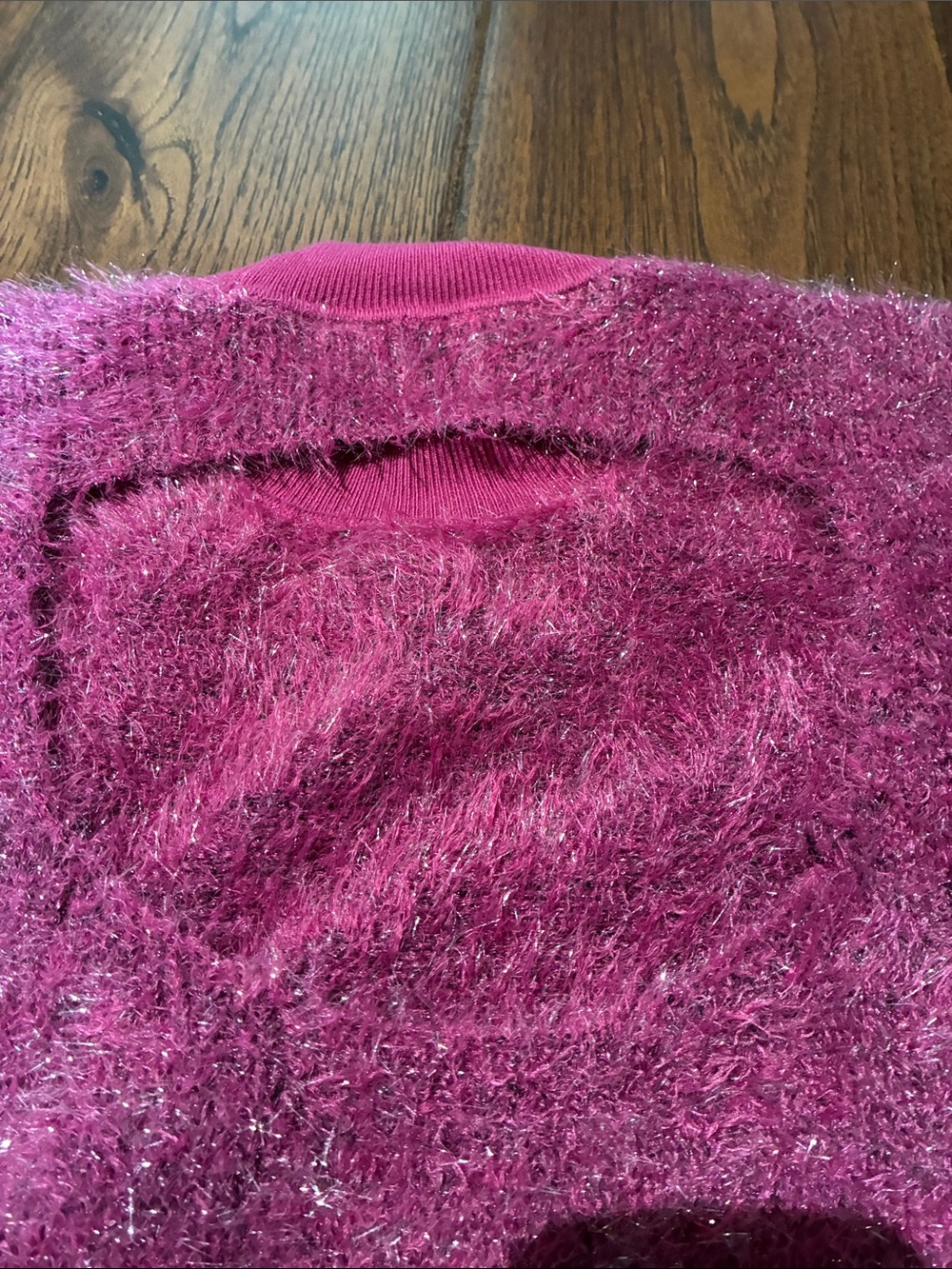 Maeve Sparkle Fuzzy Crewneck Sweater in Bright Pink - Picture 7 of 7